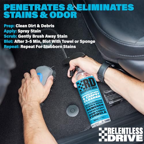 Relentless Drive Car Carpet & Upholstery Cleaner Kit – Seat Cleaner | Car seat shampoo, upholstery stain remover, carpet cleaning kit with brush