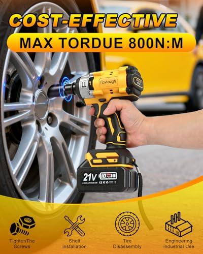 Cordless Impact Wrench 1/2 Inch, 350N.m(250 Ft-lbs) High Torque, Brushless Motor, 2x 4.0Ah Batteries & Fast Charger, 0-3300RPM, 7 Sockets & Bits Set, Electric Impact Gun for Automotive Repair & DIY