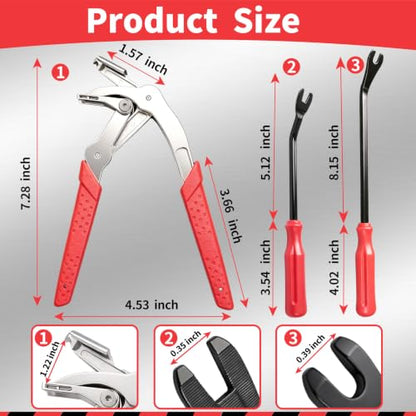 Car Clip Pliers Stainless Fastener Remover 3Pcs for DIY Auto Repair | Stainless Steel Pliers 2 Fastener Removers Spring-Loaded Dual-Action Design for Auto Trim Panel Door Dashboard Clip Removal