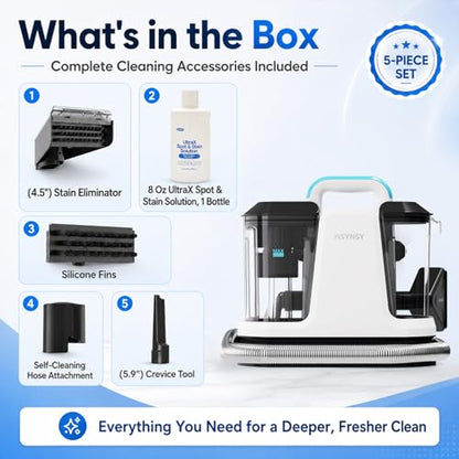 Upholstery Cleaner Machine & Carpet Cleaner | Portable Spot Cleaner with Strong Suction and Scrubbing Brush for Pet Stains, Spills on Couches, Rugs, Mattresses, Car Interiors (White) - color: White