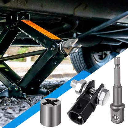 3 Pcs Scissor Jack Adapters Tool Heavy-Duty Universal Jack Socket Adapter for Hand Drill Scissor Car Jacks with a 1/2 in Socket Adapter Bit for 1/2 in Impact Wrench or 13/16 in Lug Wrench