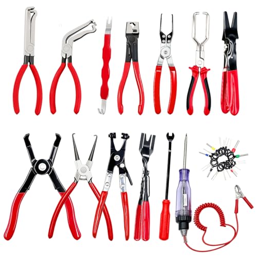 14PCS Automotive Electrical Disconnect Pliers Set: High-Carbon Steel, No Missing Connector Removal Tools for Car Harness, Hose, Fuel Line, Cooling, Door Panel, Dashboard & Engine Bay Repair - color: Red-14 pcs