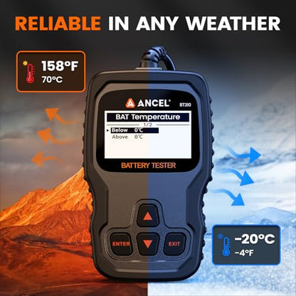 ANCEL BT310 12V 24V Car Battery Tester, Lead-Acid & Lithium Battery Load Tester for 100-2000 CCA, Test Automotive Battery Health, Cranking & Charging System for Car Truck Motorcycle RV ATV Boat & More