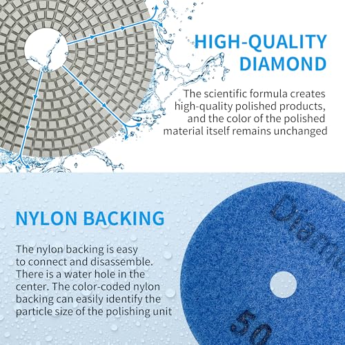 Diamond Polishing Pads Set 4 Inch Tile Wet Dry Polishing Pads Kit | Including 5/8-11 Backer Pad for Drill Grinder Polisher,30-6000 Grit Granite Stone Concrete Marble Polish 12 pcs - size: 4-inch
