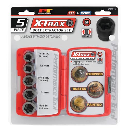 Performance Tool W38919 3/8-Inch Drive 5 Piece Bolt Extractor Set (Metric/SAE)