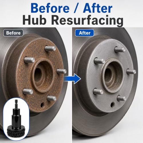 Wheel Hub Resurfacing Kit, Hub Cleaning Tool, Wheel Stud Cleaner | 6 Grinding Pads for Brake Rotor Rust Removal; Fits Power Drill and 1/2" Impact Wrench for Automotive Maintenance