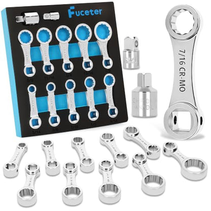Torque Adapter Set SAE 12PCS, Includes 5/16", 3/8", 7/16", 1/2", 9/16", 5/8", 11/16", 3/4", 13/16", 7/8", 12 Point Box End Torque Wrench Extension Adapter 3/8" Drive, with 1/2" + 1/4" Drive Converters - size: SAE 5/16" - 7/8"