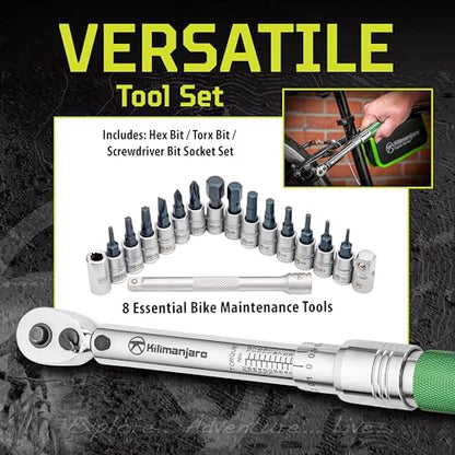 Kilimanjaro 1/4-Inch Drive Click Torque Wrench Set – 2 to 20 Nm Adjustable Range, 14 Bits Included – Precision Bike Maintenance Tool Kit with Storage Case – 910524ECE - style: 2-20Nm