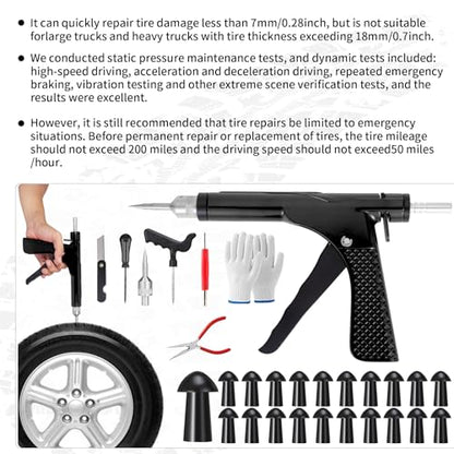 Tubeless Tire Gun Puncture Repair Kit with 18 Mushroom Plugs, for Tire Punctures and Flats on Cars, ATV, Trucks, Motorcycles & Tractors,Quick Repair, Airtight Seal（Black） - size: Gun Kit+ 18 Plugs