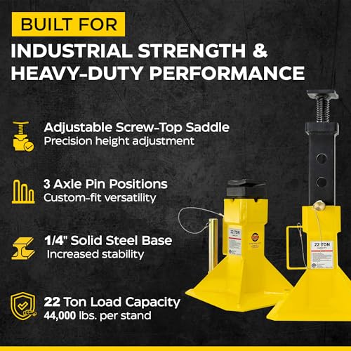ESCO 22 Ton Heavy Duty Jack Support Stands with Threaded Adjustable Post, 1 Pair