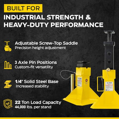 ESCO 22 Ton Heavy Duty Jack Support Stands with Threaded Adjustable Post, 1 Pair