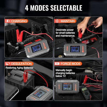 VEVOR Smart Battery Charger, 35-Amp, Lithium LiFePO4 Lead-Acid (AGM/Gel/SLA) Car Battery Charger with LCD Display, Trickle Charger Maintainer Desulfator for Boat Motorcycle Lawn Mower Deep Cycle - size: 7.9 x 4.5 x 2.12 in