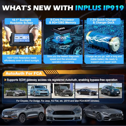 XTOOL IP919 AI-Assisted Diagnostic Scanner for Car, 2026 Topology Mapping Bidirectional Scan Tool, ECU Coding,8-Core Processor, 10*Faster, 51+ Resets, All System OBD2 Scanner, 3-Y Free Update