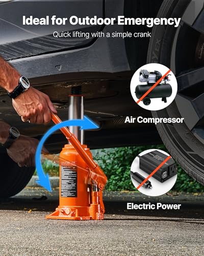 VEVOR Hydraulic Bottle Jack, 20 Ton/44092 LBS All Welded Bottle Jack, 7.5-14 inch Lifting Range, with 3-Section Long Handle, for Pickup Truck, Truck, Car, RV, Auto Repair, Industrial Engineering - style: 20T Hight Profile