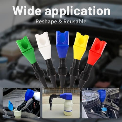 Premium Flexible Oil Funnel for Automotive Use - 5Pack Leakproof Plastic Funnel with Hose for Easy Oil Changes, Small Funnels Kit | Durable and Versatile Design for Cars, Trucks, and DIY Mechanics - color: A3