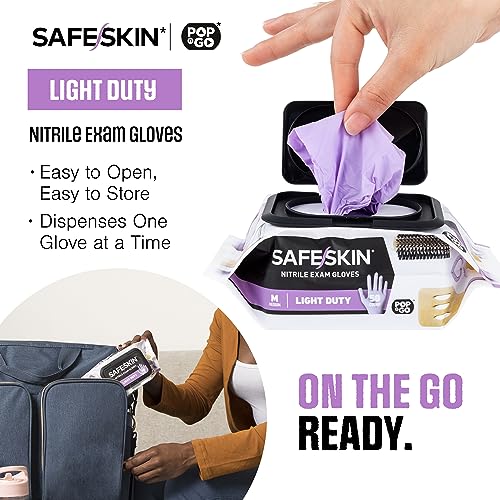 SAFESKIN Disposable Nitrile Gloves in POP-N-GO Pack of 50 or 200 Powder Free - Hair, Cleaning, Medical Use, Food Handling - size: Medium (Pack of 50)