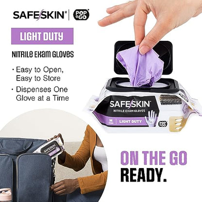 SAFESKIN Disposable Nitrile Gloves in POP-N-GO Pack of 50 or 200 Powder Free - Hair, Cleaning, Medical Use, Food Handling - size: Medium (Pack of 50)