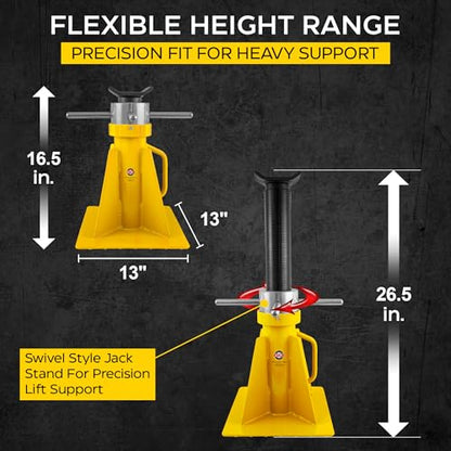 ESCO 20 Ton Swivel Screw Jack Stand - 10802 | Heavy Duty Adjustable Jack Stand for Trucks, Trailers, RVs & Equipment | 40,000 lbs Capacity | 16.5"–26.5" Height Range | Wide Steel Base for Stability
