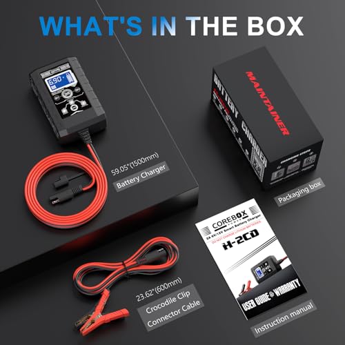 COREBOX Battery Charger 2-Amp 6V/12V Smart Trickle Charger for Car - Battery Maintainer Trickle Charger, and Automotive Battery Charger with Temperature Compensation for Car Truck Motorcycle