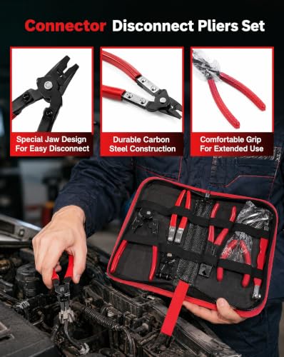 5 Piece Electrical Disconnect Pliers Electrical Connector Removal Tool Set Automotive Trim Clip Hose Clamp Release Car Specialty Tool Set for Car Tight Engine Bay Repair Maintenance