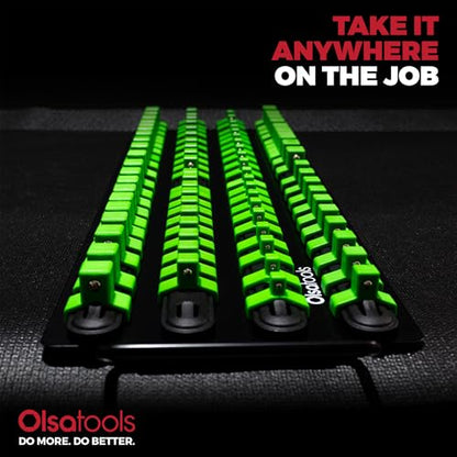 Olsa Tools Portable Socket Organizer Tray - Black Rails with Green Clips - Holds 80 Sockets - Professional Quality Socket Holder - Part 1024 - color: Black Tray/Green Clips