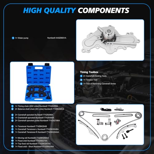 3.5 3.7 Timing Chain Kit W/Water Pump with Timing Tool Kit Fits for 2007-2011 Edge/CX-9/Fusion/Taurus/6/MKS/MKT/Flex/MKS/MKT/MKX/MKZ/Sable/Taurus X V6 Cyclone Engines # AT4Z-6306-A 7T4Z-6256-A - color: FOR 2007-2010 Edge 3.5L