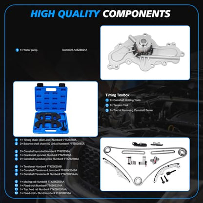 3.5 3.7 Timing Chain Kit W/Water Pump with Timing Tool Kit Fits for 2007-2011 Edge/CX-9/Fusion/Taurus/6/MKS/MKT/Flex/MKS/MKT/MKX/MKZ/Sable/Taurus X V6 Cyclone Engines # AT4Z-6306-A 7T4Z-6256-A - color: FOR 2007-2010 Edge 3.5L
