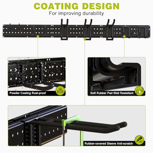NattyDot 49.5" Garage Tool Wall Organizer, 9 Shed Hooks for Shovels, Black | Wide 49.5-inch Wall Rack 9 Hooks for Skis, Shovels and Garden Tools, Creating Tidy Garage, Workshop and Shed Storage