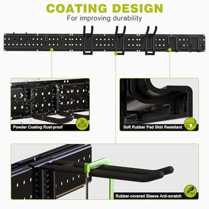 NattyDot 49.5" Garage Tool Wall Organizer, 9 Shed Hooks for Shovels, Black | Wide 49.5-inch Wall Rack 9 Hooks for Skis, Shovels and Garden Tools, Creating Tidy Garage, Workshop and Shed Storage