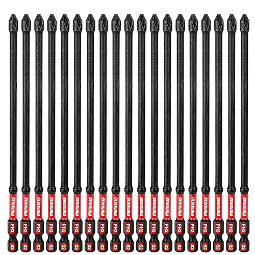 Geinxurn Impact Tough #2 Phillips 6 in. D2 Steel Long Extension Insert Driver Bits,20Pack 1/4 Inch Hex Shank Long Cross Magnetic PH2 Screwdriver Bits Set - size: 6"-D2PH2-20PCS