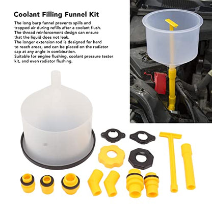 15Pcs Radiator Coolant Filling Funnel Kit, Spill Proof Reinforced Design Cooling System Fill Kit, Automotive Antize Bleeder for Most Vehicles