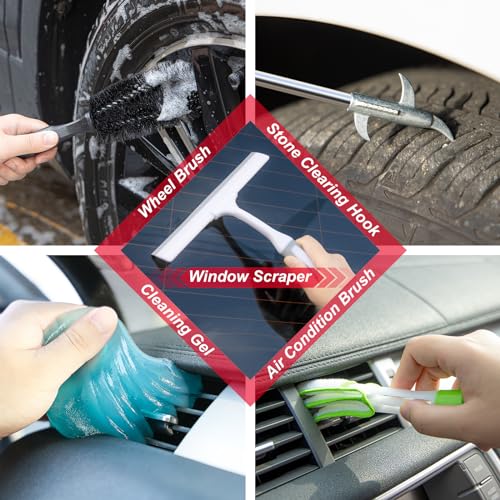 44Pcs Car Wash Cleaning Kit with Detailing Brushes Car Vacuum Drill Brush Set Collapsible Bucket Windshield Cleaning Tool Tire Brush Towels Complete Interior Exterior Detailing Set for Car - size: 44Pcs