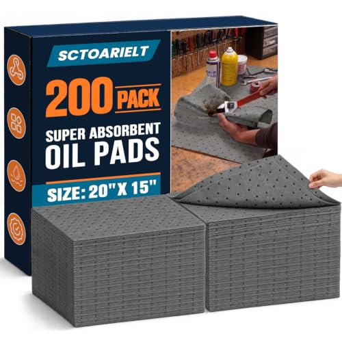 200 Pcs Oil Absorbent Pads, 15" x 20" Heavy Dimpled Garage Absorbing Mat | (Gray) Polypropylene Oil Spill Mat, Use in Home Garage, Workshop, Basement, Workbench & Under Sink, Use in Spill Control - color: Gray, size: 200 Pack / 15"x20"