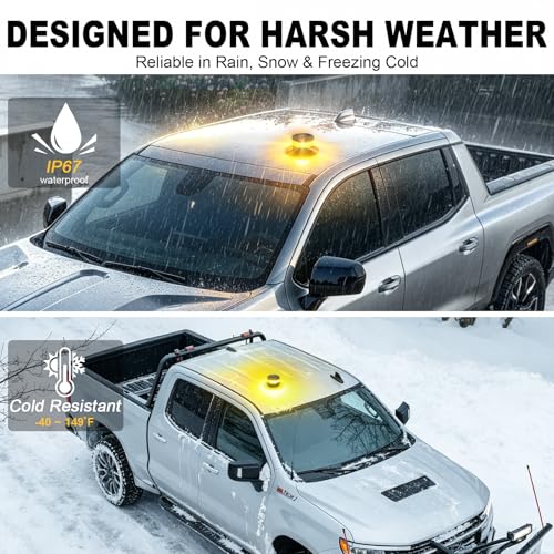 Wireless Beacon Light Magnetic, USB-C Rechargeable Strobe Lights for Trucks, Mini Portable LED Emergency Flashing Light for Postal Car Plow Tractor UTV Golf Cart Warning Safety IP67 Waterproof, Amber