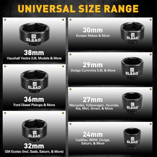 ELEAD 10-Piece Oil Filter Socket Wrench Set, 3/8" Drive Metric Cap Oil Filter Removal Tool, Low Profile Filters Socket Set with Ratchet Wrench Handle, Oil-change Kit Compatible with Toyota BMW Honda - style: Multi-Size Set