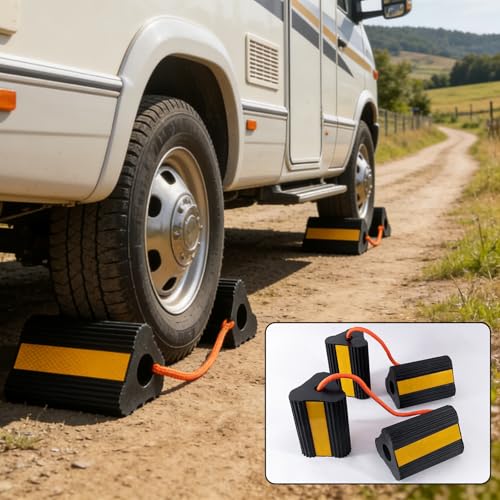 Wheel Chocks for RV Trailer Camper, Truck,Travel Trailer,Car | 1 Pair /2 Pack, RV Camper Chock Blocks Rubber Wheel Chocks Heavy Duty Tire Stopper with Rope & Reflective Strips - size: 1 Pair(2 pack)
