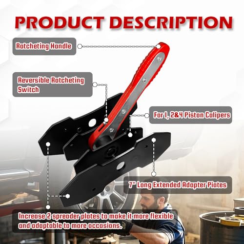YATOINTO Brake Caliper Compression Tool,Caliper Piston Compressor Tool with Extra 2Pcs Large Plates 1.57"-2.95" for Disc Brake Pad Spreader,Brake Caliper Press Tool with 2 Break Caliper Hangers,Red - size: 2 Pcs Steel Plates