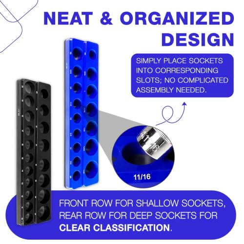 6Pcs Magnetic Socket Organizer, 1/4" 3/8" 1/2" SAE & Metric Socket Holder Tray | Holds 143 Sockets（Sockets Not Included）