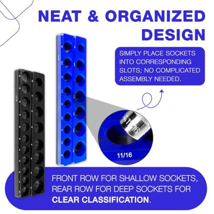 6Pcs Magnetic Socket Organizer, 1/4" 3/8" 1/2" SAE & Metric Socket Holder Tray | Holds 143 Sockets（Sockets Not Included）