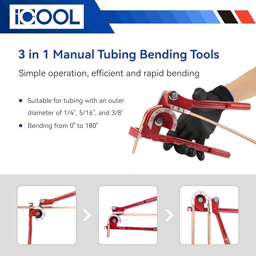 ICOOL 25 ft 3/16" and 1/4" Copper-Plated Brake Line Flaring Tool Kit with 20 Fittings and 4 Unions Brake Line Fittings, Brake Line Kit with Tube Bender and Reamer