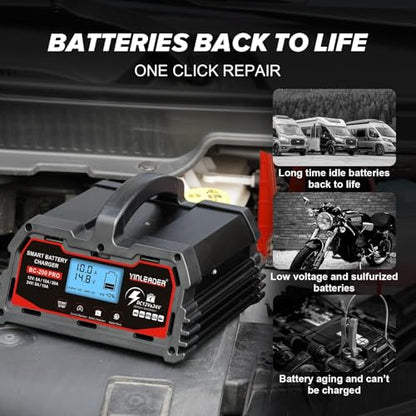 Battery Charger 20A, 12V/24V Lead Acid Smart Battery Charger, 12V LiFePO4 Car Battery Trickle Charger, Automatic Battery Maintainer for Car Motorcycle Lawn Mower Marine Boat Lead Acid Batteries - size: 20A