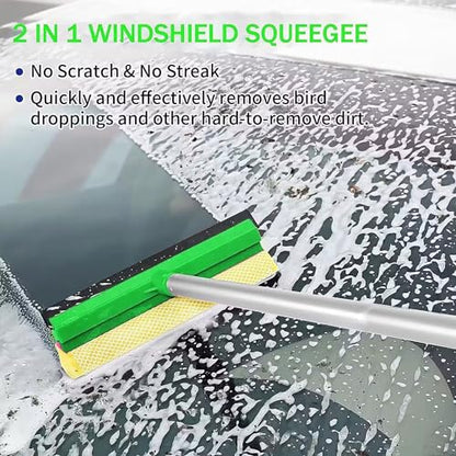 62'' Car Wash Brush with Long Handle, Scratch-Free Soft Bristles Sturdy Car Wash Mop, Complete Cleaning Brush Kit Wash Mitt Towel Windshield Squeegee Wheel Tire Brush for Car Truck RV Green - color: Green