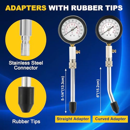 DASBET 9PCS Compression Tester Kit with Spark Plug Tester | Engine Compression Tester Petrol 0-20 Bar & 0-300 psi Car and Motorcycle Engine Testing Tools for Cylinder Pressure Gauge - color: Red