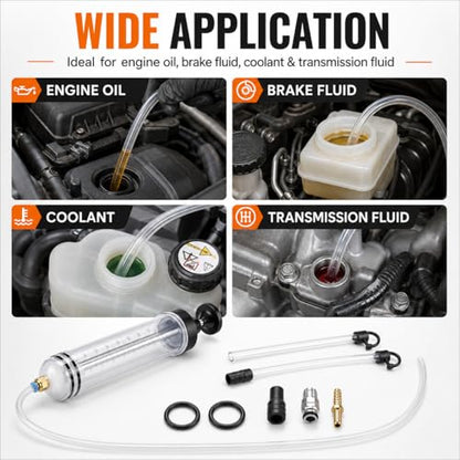 500cc Fluid Extractor & Fill Pump,Oil Extractor with 27'' Hose and 2PCS 12''Extension Tubes,Suction Pump for Lawn Mowers Cars，Hydraulic Fluid(Black)