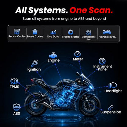 ANCEL MT700 Motorcycle OBD2 Scanner Full Systems, ABS Engine Meter TPMS Diagnostic Tool with 35+ Reset Functions for Harley Indian Yamaha Polaris Piaggio Ducati Honda BMW, AutoVIN, 7”Touch Screen,16G - color: Light black