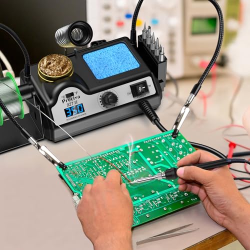 Preciva 927II Digital Soldering Station Kit, 130W MAX High Power with 5 Extra Iron Tips, 2 Helping Hands, Lead-Free Solder, Solder Sucker, Tip Storage Slots, Tip Cleaner, °C/°F Conversion, Auto Sleep - size: 927 IV
