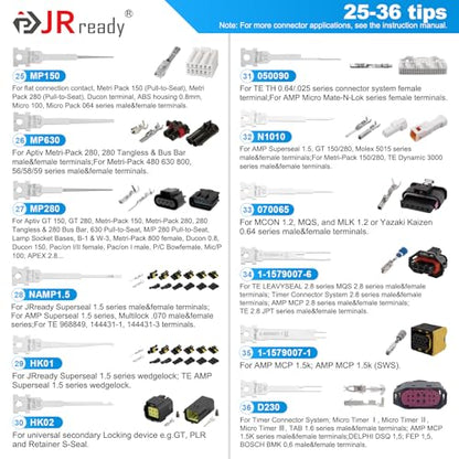 JRready 36PCS Pin Removal Tool 2 Nylon Handles for Electrical Connectors | Pin Extractor for Deutsch AMP Molex Delphi Harting BYD JPT, Handle Storage Function, Tip Protective Cover-JRconDRK11C38-01