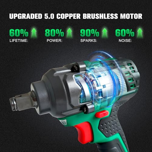 Brushless Cordless Impact Wrench, 550N.m (400 ft-lbs) 1/2" Impact Gun, 2-in-1 Power Drill Combo Kit with 1×Battery, 3-Speed & 4 Sockets and Adapter for Car Tires, Home DIY Tool