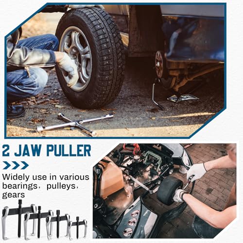 MorningRo 4 Pcs 2 Jaw Gear Puller Set, 3'' 4'' 6'' 8'' CR-V Steel Bearing Pulley Puller Tool Adjustable, Internal External for Removal of Pulleys Flywheels Bearings & Gears