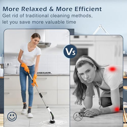 Bomves Electric Spin Scrubber, Cordless Cleaning Brush Scrubber for Home, Multi Replaceable Brush Heads-90Mins Work Time, 3 Adjustable Size, 2 Speeds for Bathroom Shower Bathtub Glass Car
